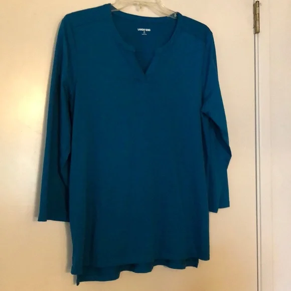 Land’s End 100% cotton 3/4 sleeve Tee Shirt tunic medium teal. EUC - Picture 1 of 5